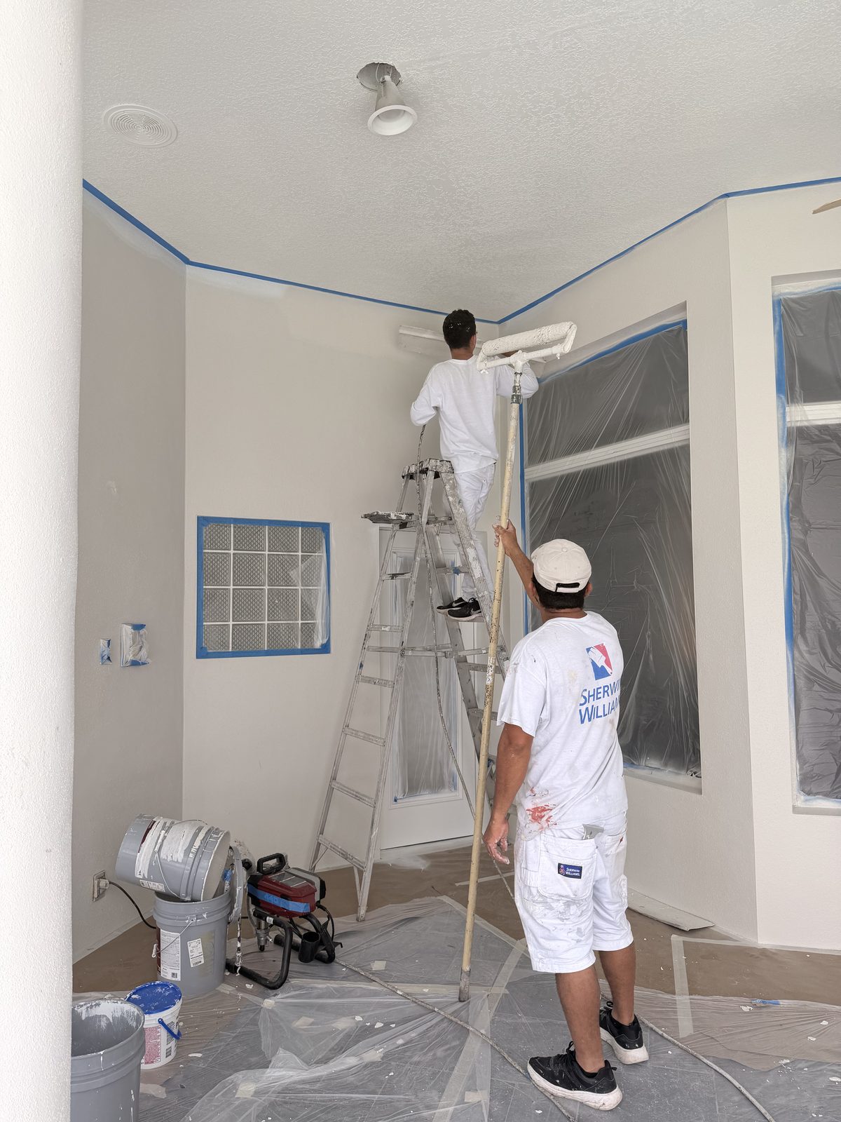 Interior spray-finish work in progress on a Tampa home